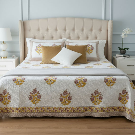 Cotton Filled Machine Stitched Quilt with Pillow Covers (90 x 108 inches)