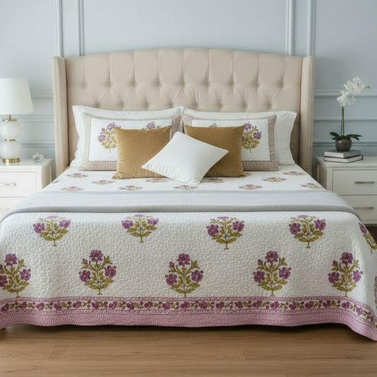 Cotton Filled Machine Stitched Quilt with Pillow Covers (90 x 108 inches)
