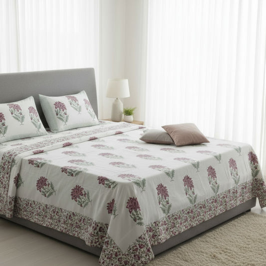 Handblock Percale Cotton Bedsheet (230 TC) – Queen Size.