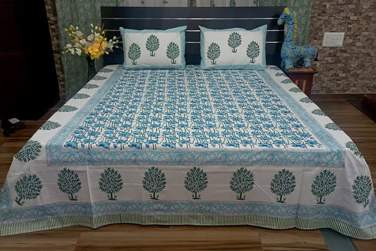 Handblock Percale Cotton Bedsheet (230 TC) – Queen Size.