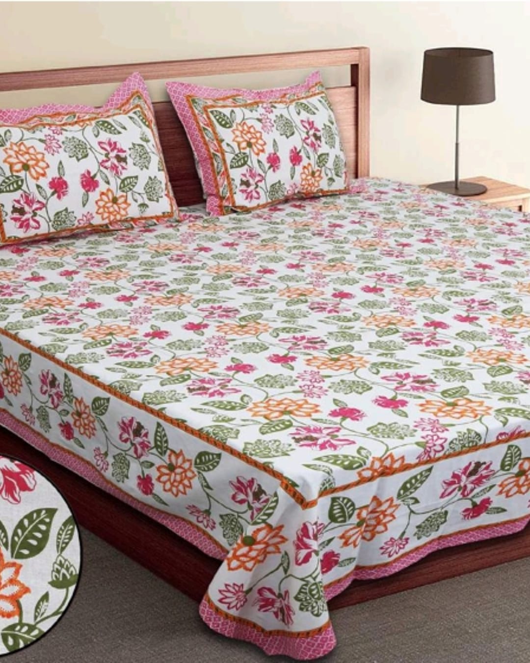 Jaipuri Cotton Queen Size Bedsheet with Pillow covers