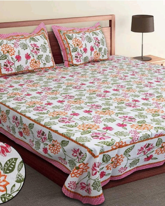 Jaipuri Cotton Queen Size Bedsheet with Pillow covers