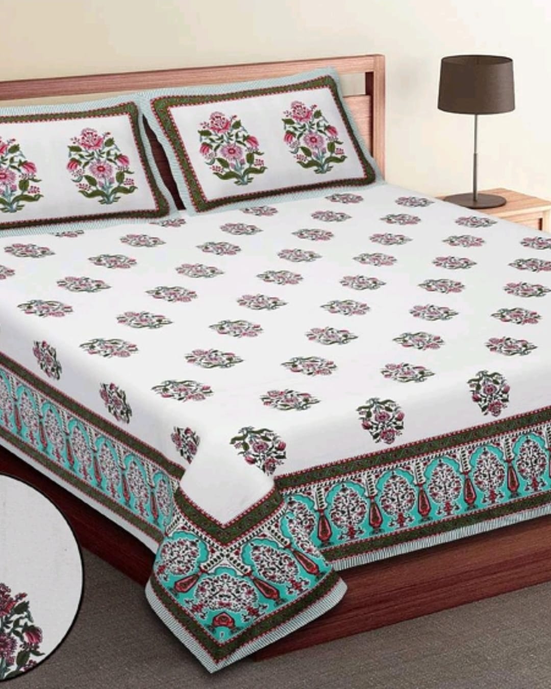Jaipuri Queen Bedsheet with Pillow Covers