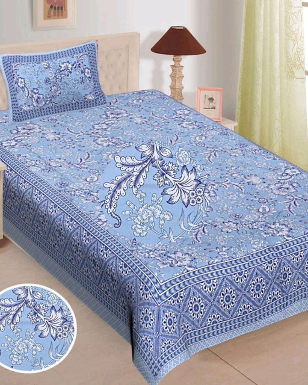 Jaipuri Cotton Single Bedsheet with Pillow Cover