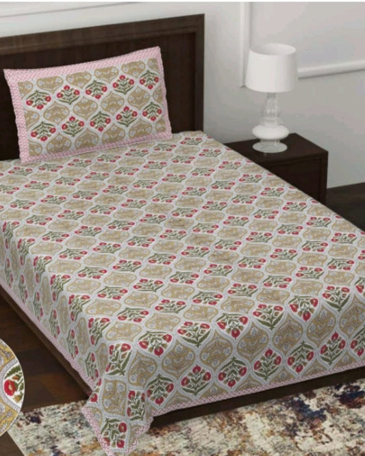 Jaipuri Cotton Single Bedsheet with Pillow Cover