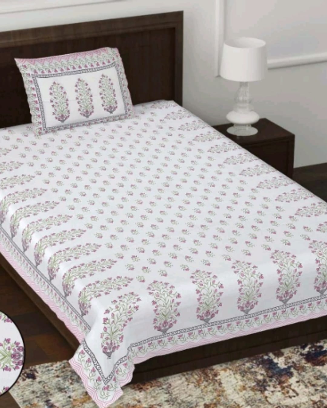 Jaipuri Cotton Single Bedsheet with Pillow Cover