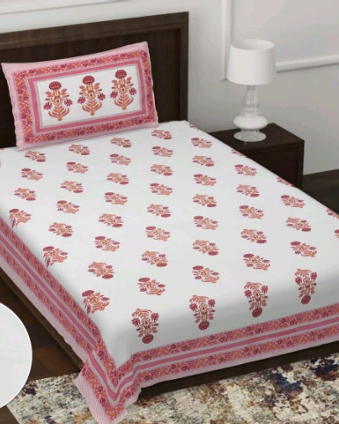 Jaipuri Cotton Single Bedsheet with Pillow Cover