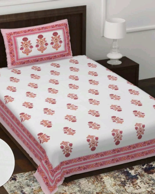 Jaipuri Cotton Single Bedsheet with Pillow Cover