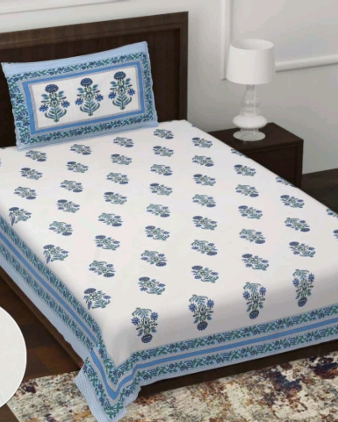 Jaipuri Cotton Single Bedsheet with Pillow Cover