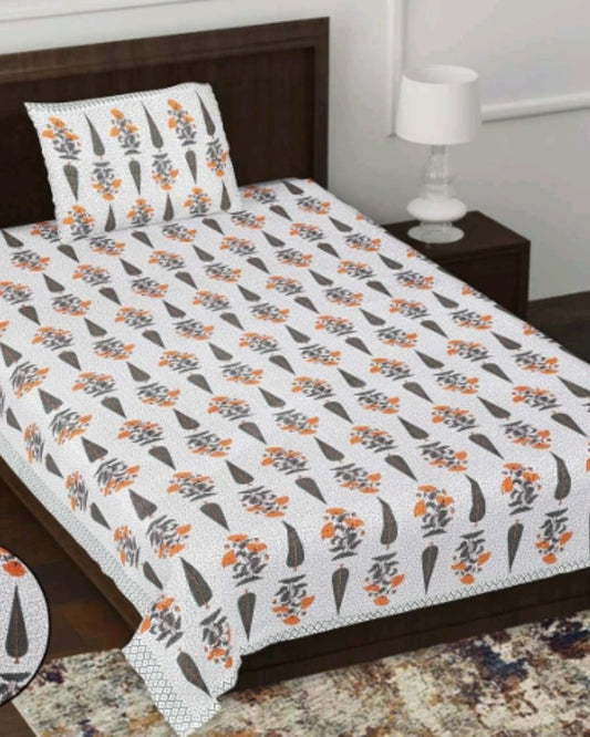 Jaipuri Cotton Single Bedsheet with Pillow Cover