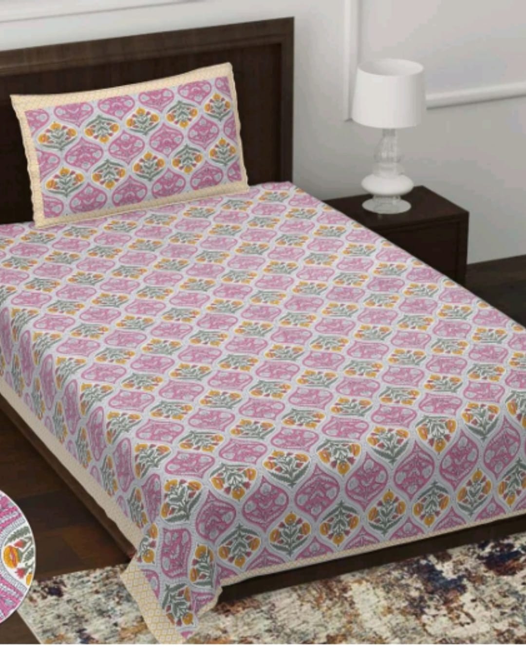 Jaipuri Cotton Single Bedsheet with Pillow Cover