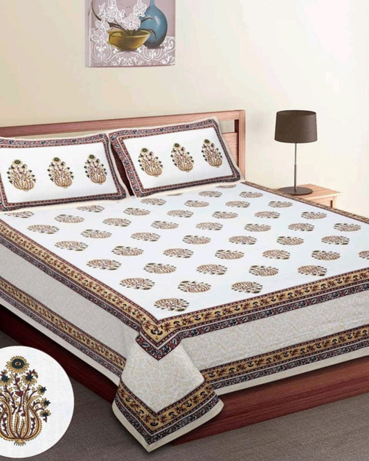 Jaipuri Cotton Queen Size Bedsheet with Pillow covers