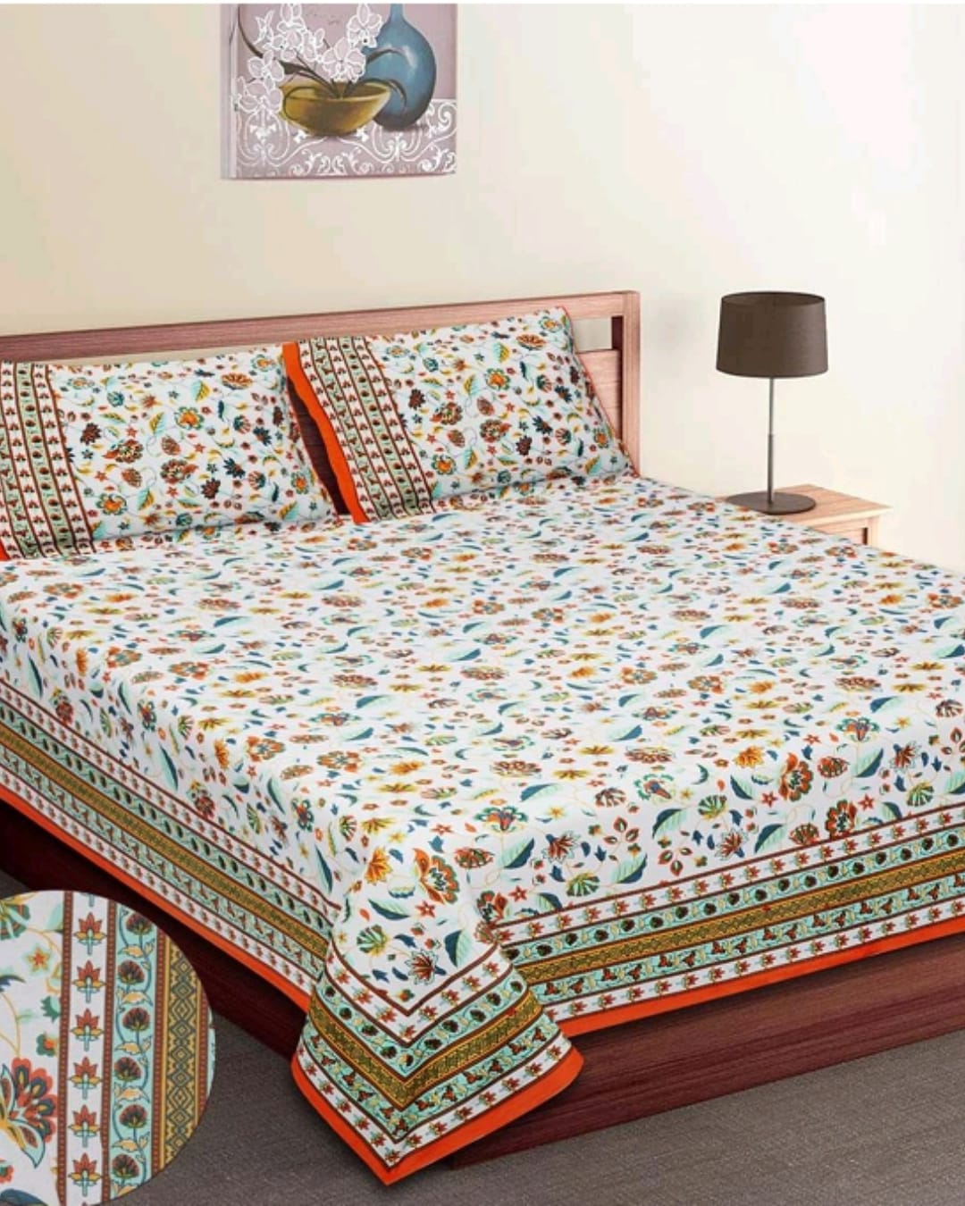 Jaipuri Cotton Queen Size Bedsheet with Pillow covers