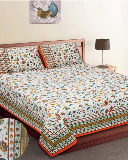 Jaipuri Cotton Queen Size Bedsheet with Pillow covers