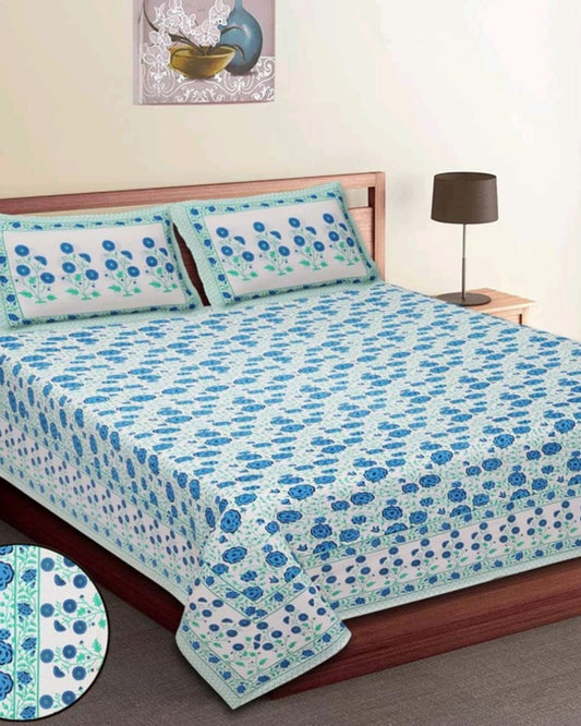 Jaipuri Cotton Queen Size Bedsheet with Pillow covers