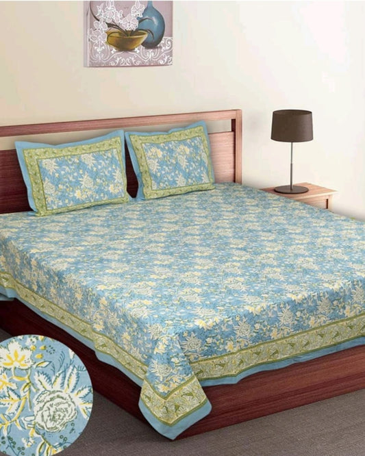 Jaipuri Cotton Queen Size Bedsheet with Pillow covers