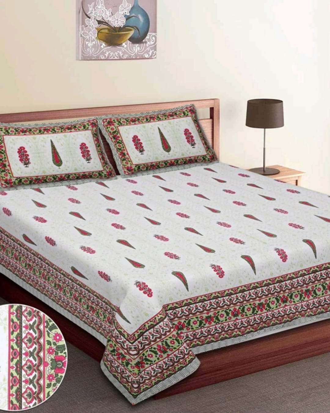 Jaipuri Cotton King Size Bedsheet with Pillow covers