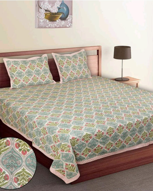 Jaipuri Cotton King Size Bedsheet with Pillow covers