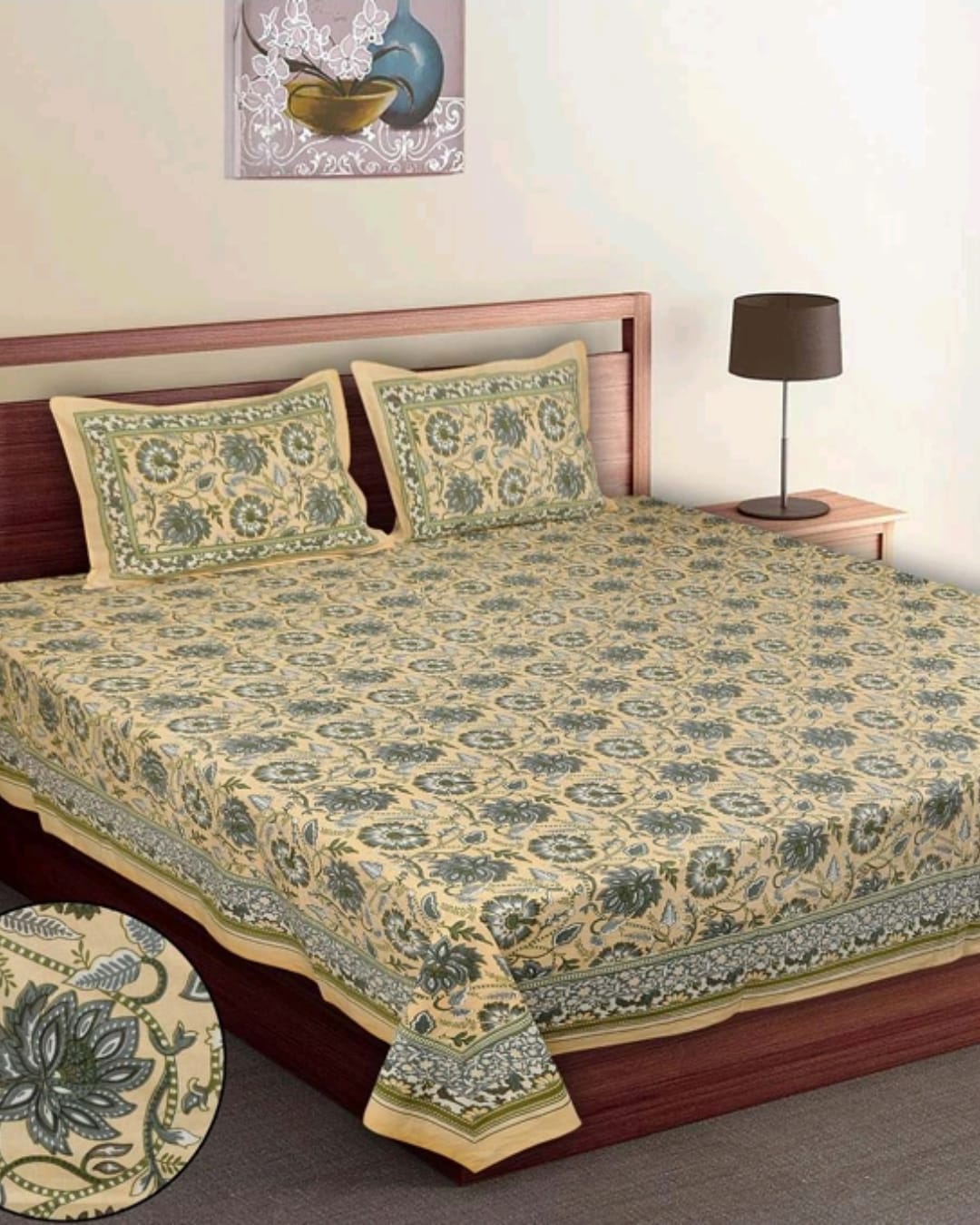 Jaipuri Cotton King Size Bedsheet with Pillow covers