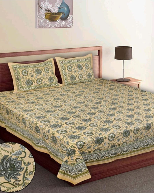 Jaipuri Cotton King Size Bedsheet with Pillow covers