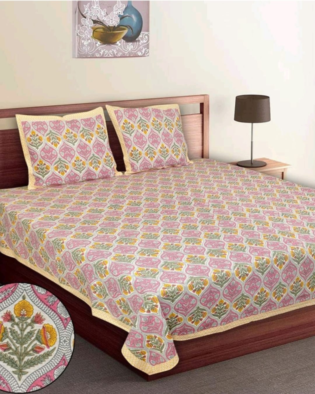 Jaipuri Cotton King Size Bedsheet with Pillow covers