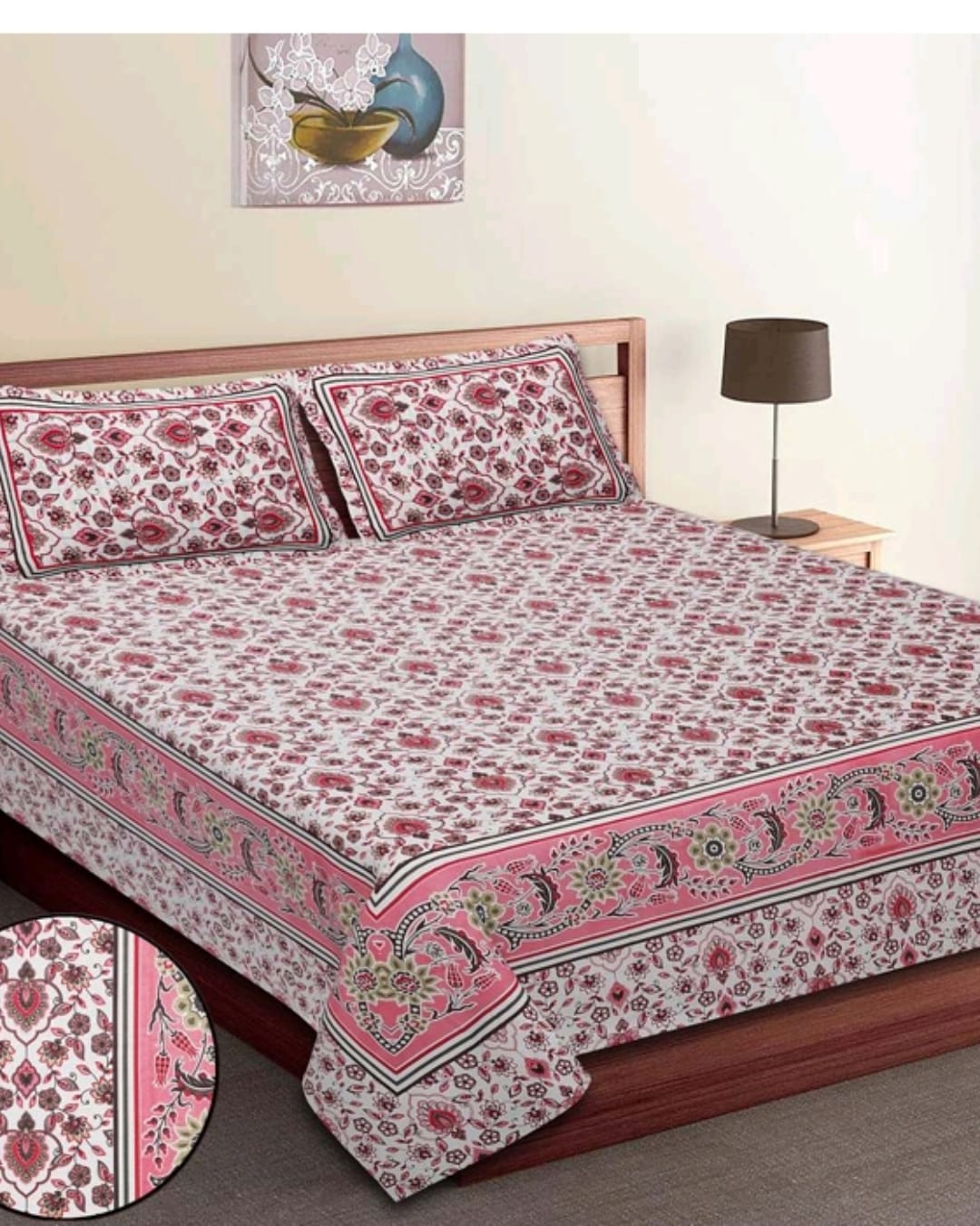 Jaipuri Cotton King Size Bedsheet with Pillow covers