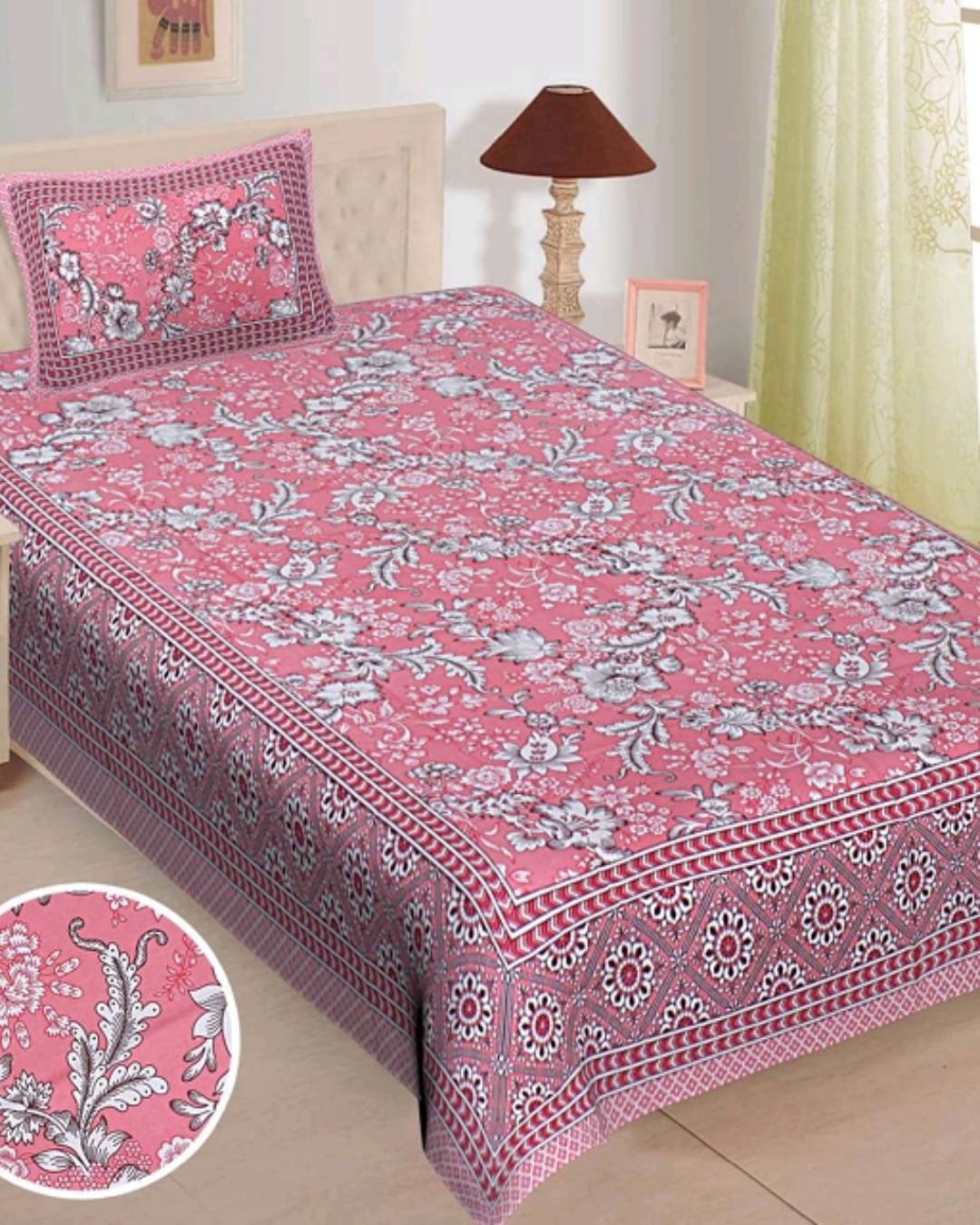Jaipuri Cotton Single Bedsheet with Pillow Cover