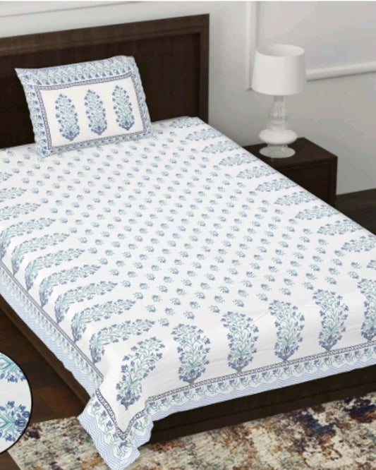 Jaipuri Cotton Single Bedsheet with Pillow Cover