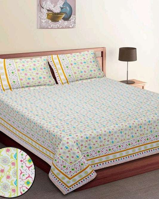 Jaipuri Cotton Queen Size Bedsheet with Pillow covers