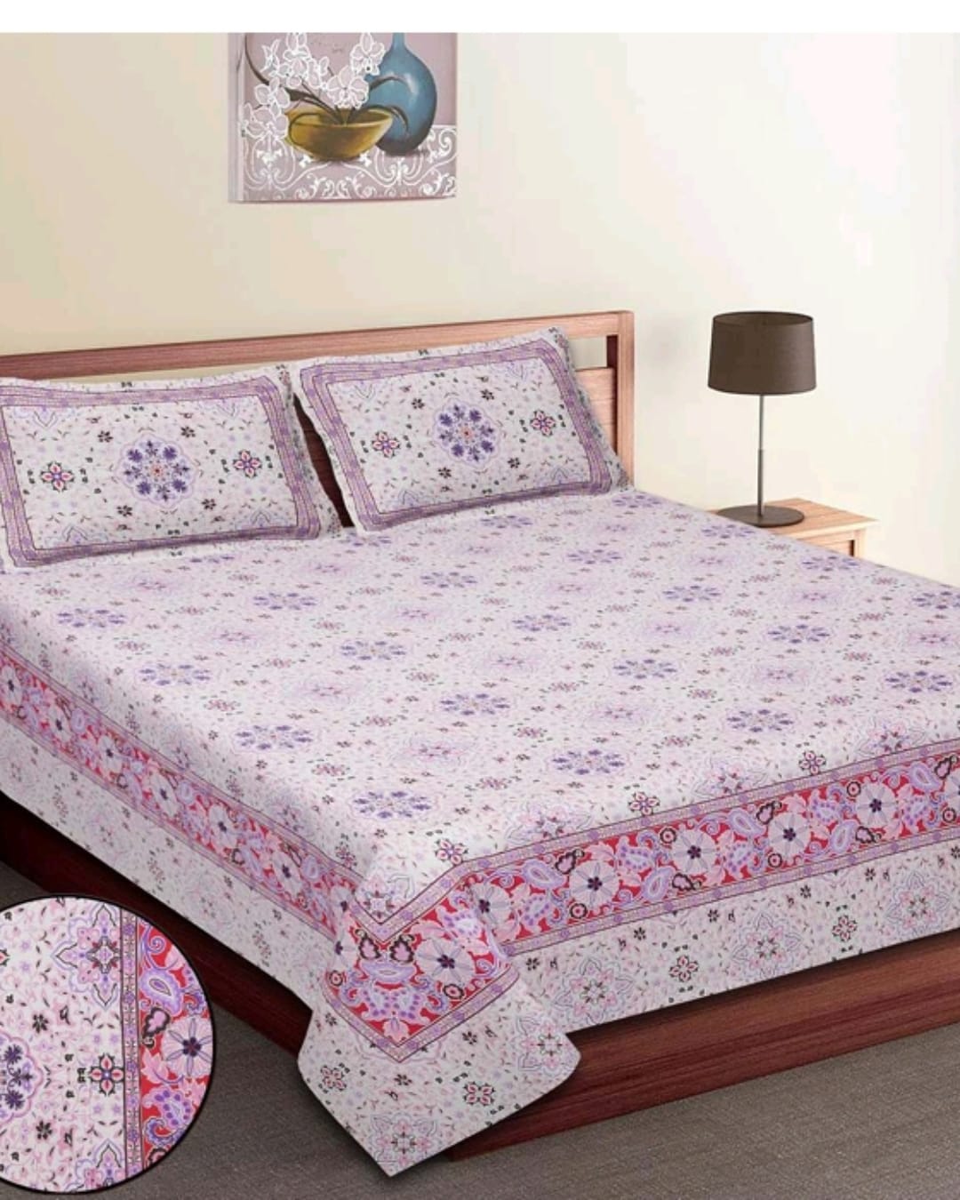 Jaipuri Cotton King Size Bedsheet with Pillow covers