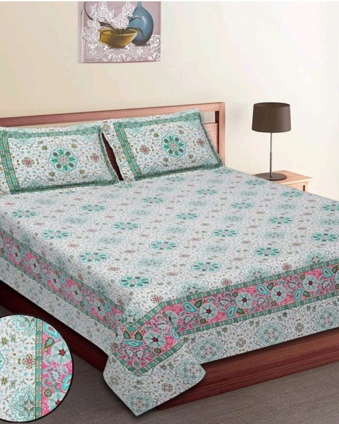 Jaipuri Cotton King Size Bedsheet with Pillow covers