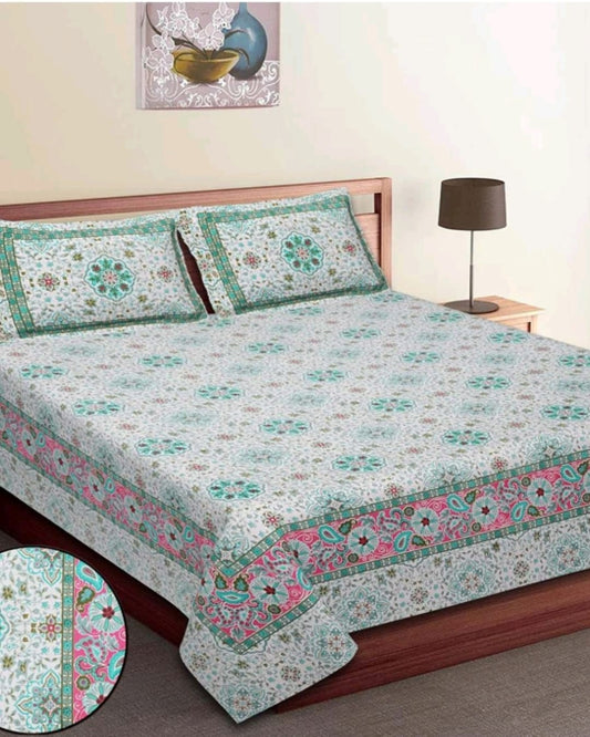 Jaipuri Cotton King Size Bedsheet with Pillow covers