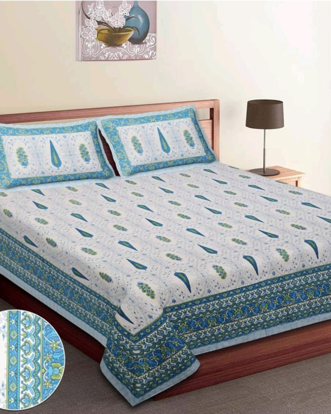 Jaipuri Cotton King Size Bedsheet with Pillow covers