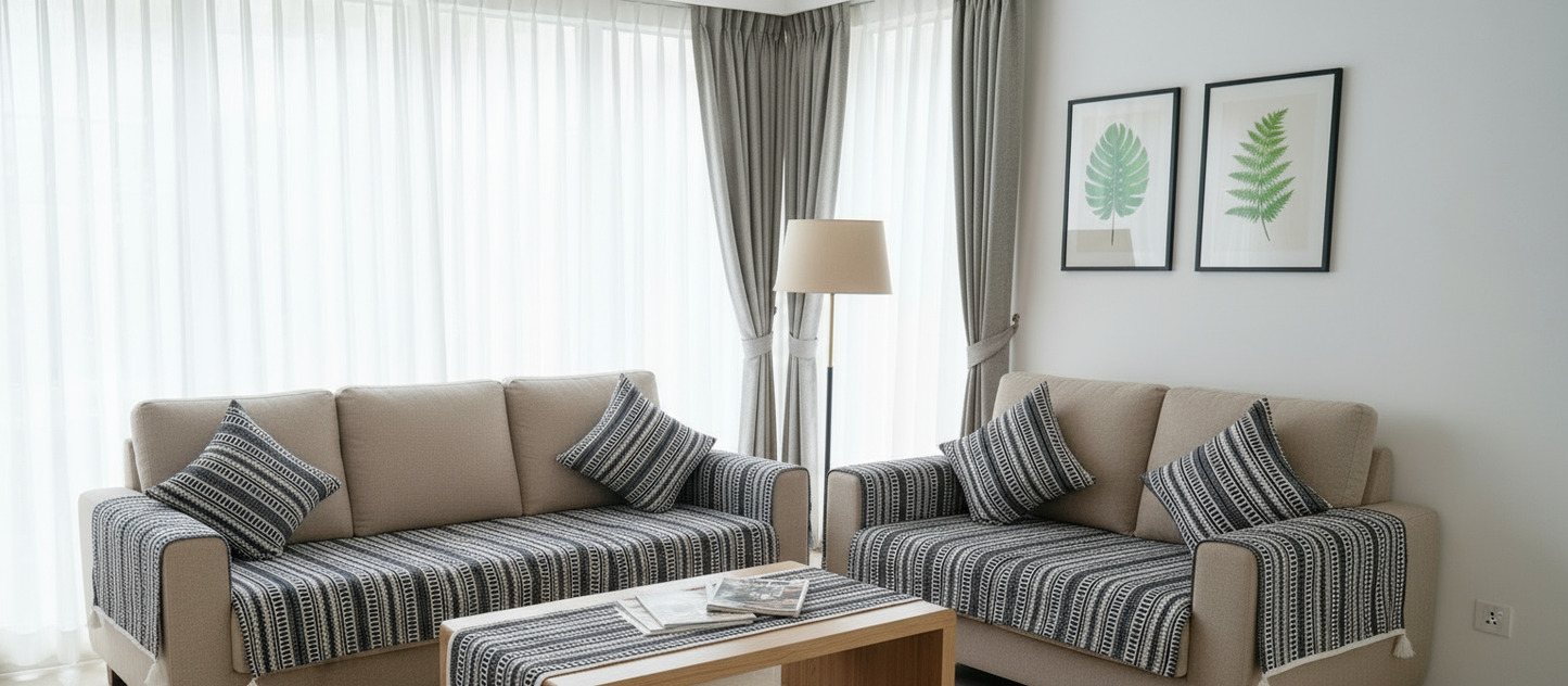 Festive Sofa Cover with Tassels Anti-Slip Sofa Covers 3+1+1 Seater