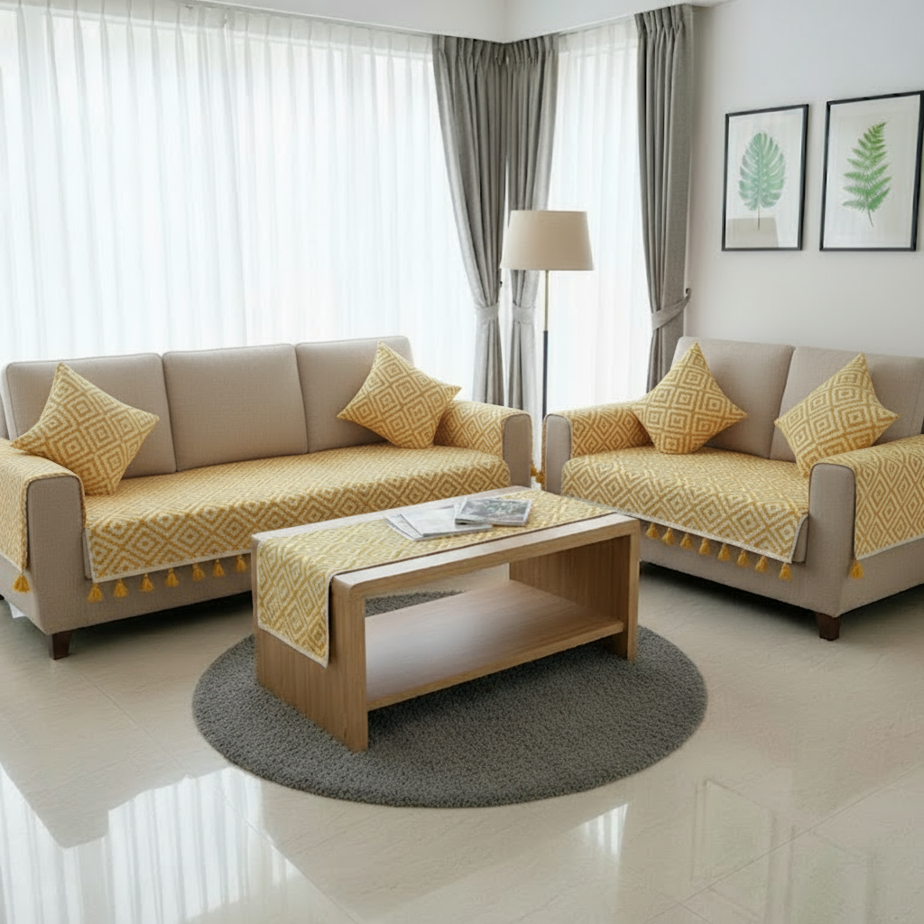 Festive Sofa Cover with Tassels Anti-Slip Sofa Covers 3+1+1 Seater